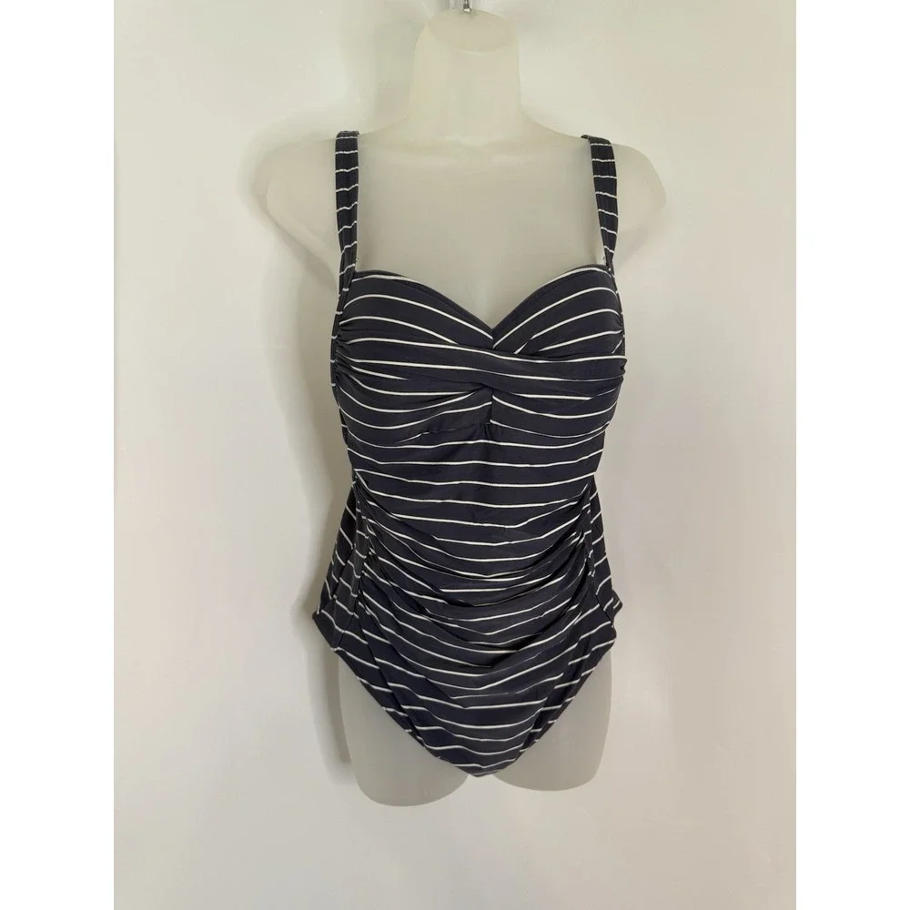 Bond Eye One‎ Piece Swimsuit Joanne Blue And White Stripes Slimming US 10 NWOT